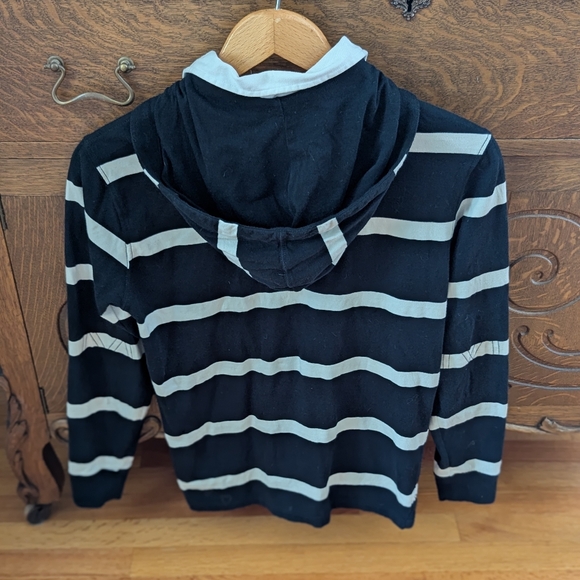 Polo Ralph Lauren Striped Rugby shirt Size women's M? black/white hooded - Picture 2 of 14